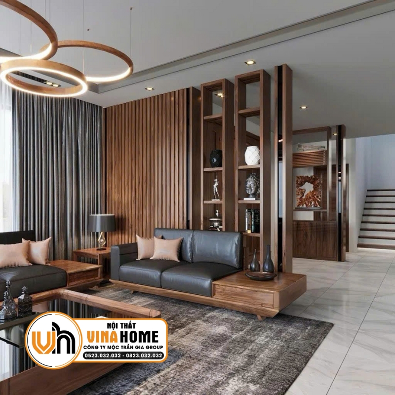 Nội Thất Gỗ Kết Hợp Sofa Bằng Da